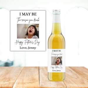 Set of 6 Personalized Photo Happy Fathers Day Beer Bottle Labels, Waterproof Sticker, Gift for Dad, Gift for Grandpa, Beer Labels for Dads