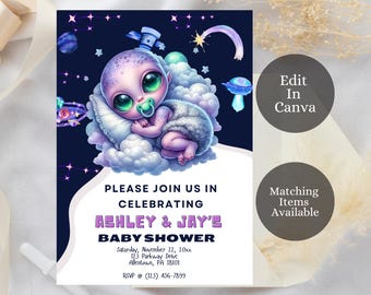 Editable Alien Baby Shower Invitation, UFO Outerspace Galaxy, Baby Shower Invite, Baby Shower, Alien Baby Shower, BSW1