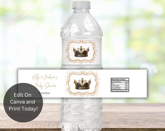 Royal Prince Baby Shower Water Bottle Label, Printable Water Bottle Label, Prince, Royal Blue Gold, Baby Shower, Little Prince, PB1