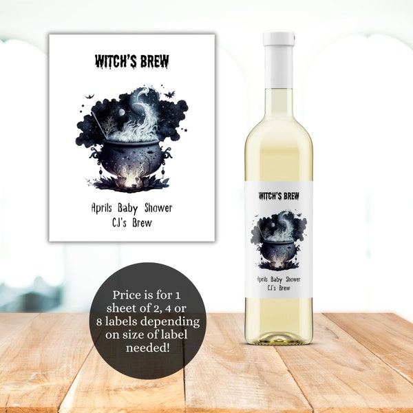 Custom PRINTED Wine Labels, Halloween Wine Label, Spooky Halloween Wine Label, Witches Brew Wine Label, Waterproof Wine Label Multiple Sizes