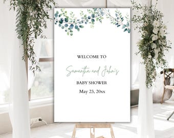 Editable Baby Shower Welcome Sign, Greenery Eucalyptus Baby Shower Welcome Sign, Eucalyptus Baby Shower, Gender Neutral, EUC1