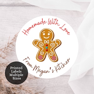 Custom Printed Christmas Labels, Christmas Treat Stickers, Homemade with Love Christmas Stickers, Christmas Gift Labels, Gingerbread Man