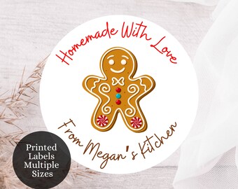 Custom Printed Christmas Labels, Christmas Treat Stickers, Homemade with Love Christmas Stickers, Christmas Gift Labels, Gingerbread Man