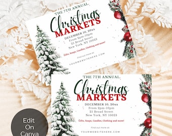 Holiday Event Flyer, Christmas Market Flyer, Vendor Flyer, Holiday Market Flyer, Holiday Open House, Christmas Tree, Floral, CANVA