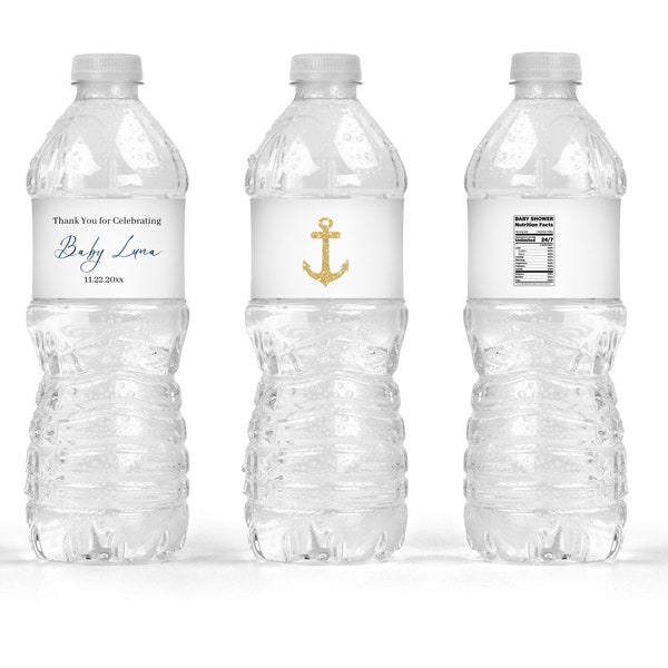 Editable Nautical Baby Boy Water Bottle Label Template, Nautical Themed Baby Shower, Ahoy Its a Boy Baby Shower, Editable on Canva, NB3