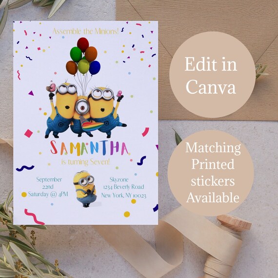 Editable Minion Birthday Invitation Template Printable - Etsy