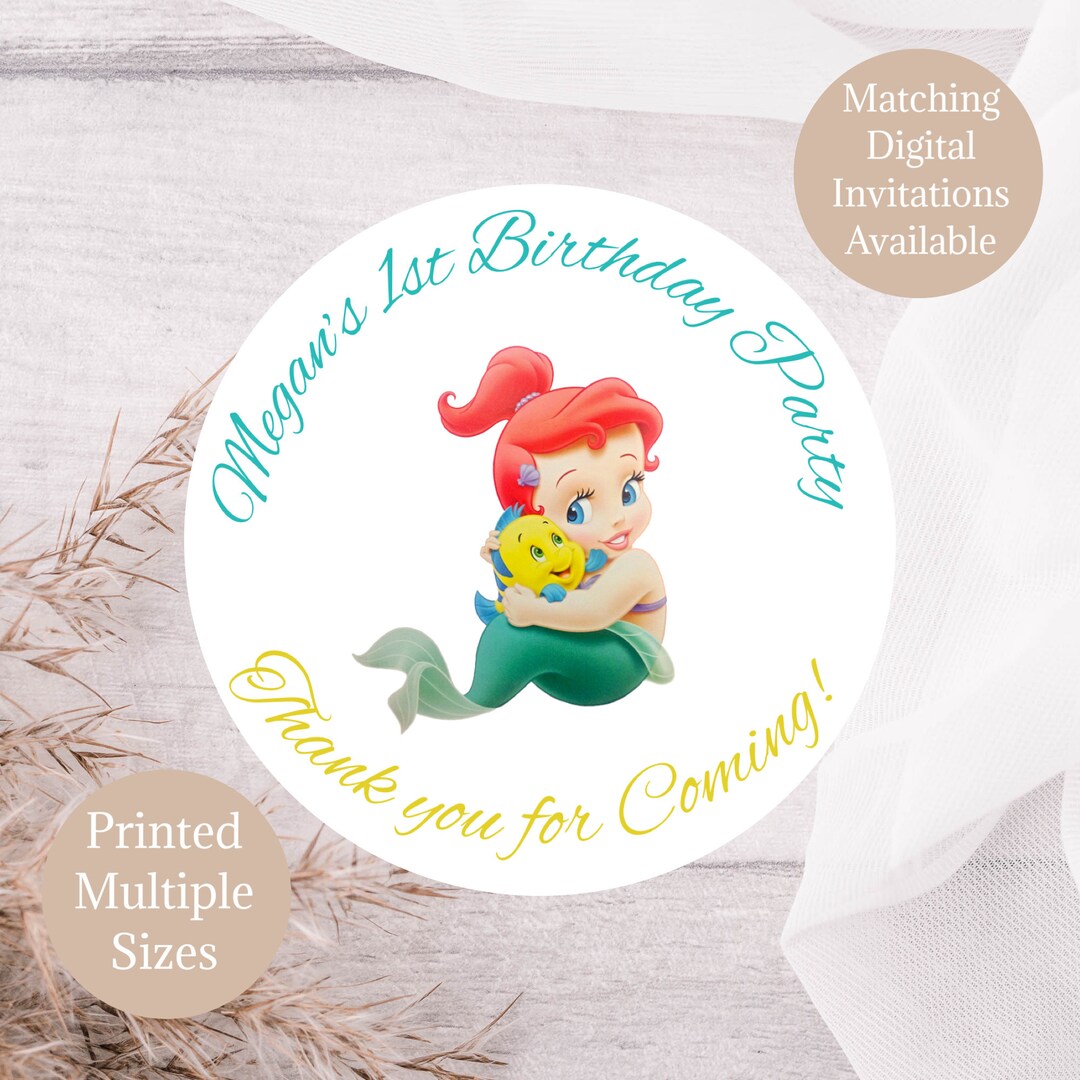 Customized Ariel Birthday Stickers Party Favor Stickers - Etsy