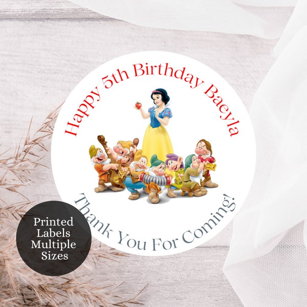 Custom Snow White Birthday Labels, Custom Birthday Stickers, Princess Snow White Party Favors Goodie Bags Birthday Stickers Labels, SNW3