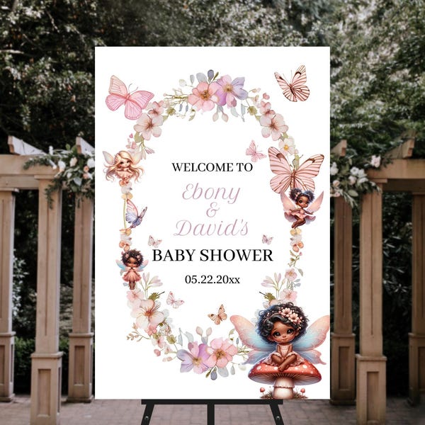 Fairy babyshower bord, betoverde fee babyshower welkomstbord, magische fee babyshower, fairy babyshower, buitendecor, PT1