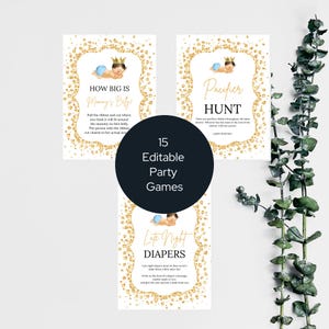 Royal Prince Baby Shower Game Bundle Templates, Blue and Gold Baby Boy Baby Shower Game Set, Prince Themed Shower Game Kit, AB3