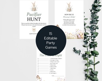 Bunny Rabbit Baby Shower Game Bundle, Bunny Baby Shower Game Set, Rabbit Easter Baby Shower Game Kit, Printable Shower Game, HB1