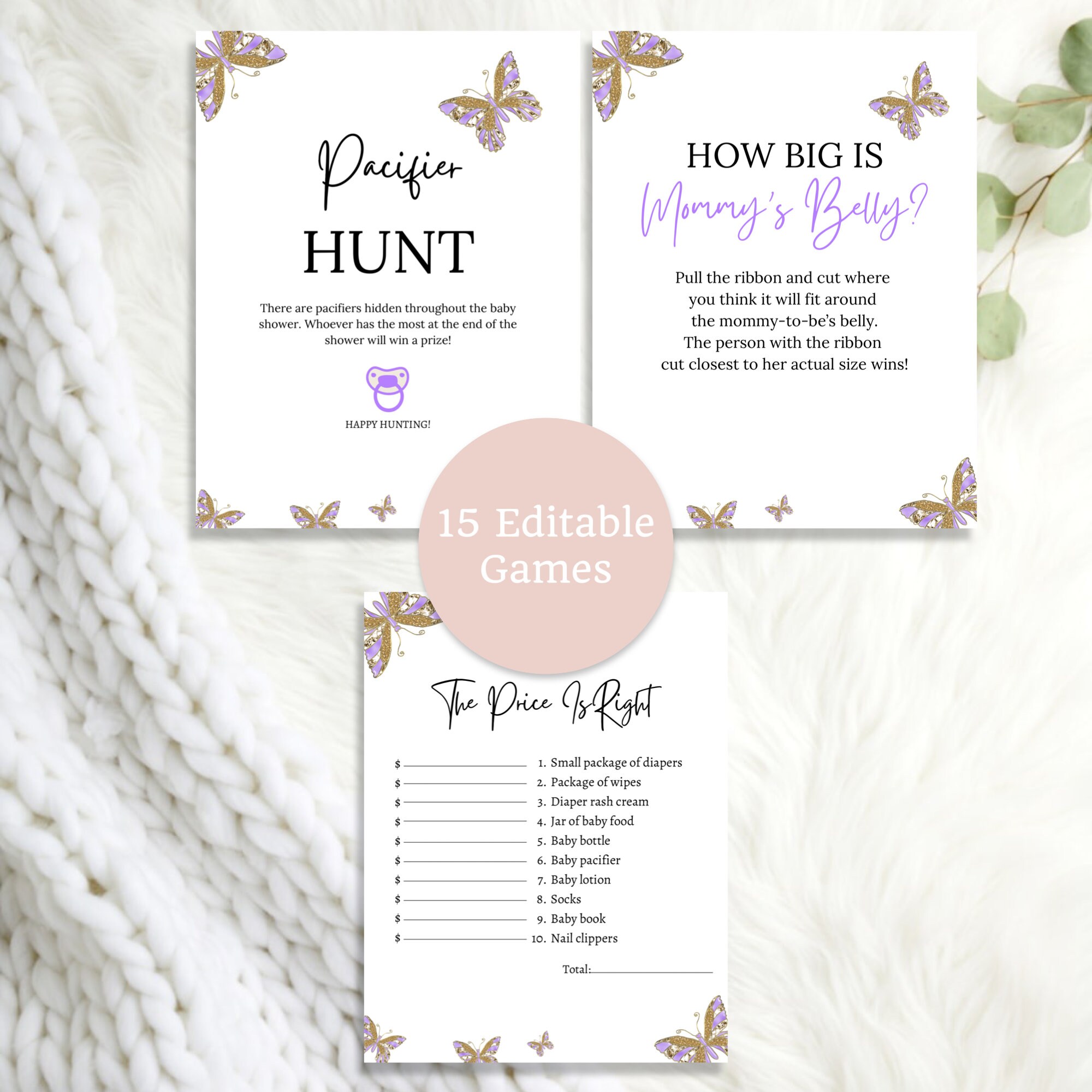 A Little Butterfly Baby Shower Game Bundle Templates Purple Etsy