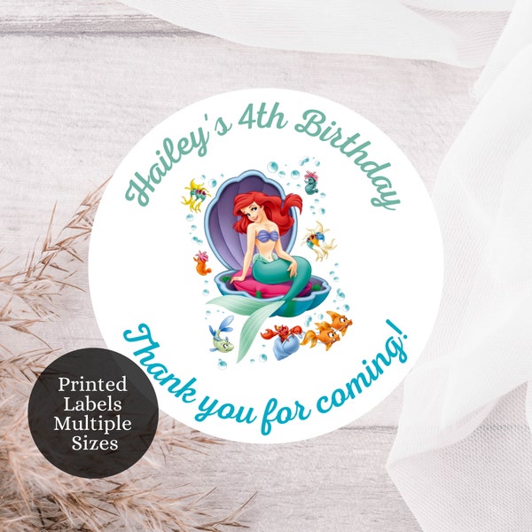 Customized Ariel Birthday Stickers, Party Favor Stickers, Customized Personalized Birthday Stickers, Ariel Birthday Theme, Ariel-1