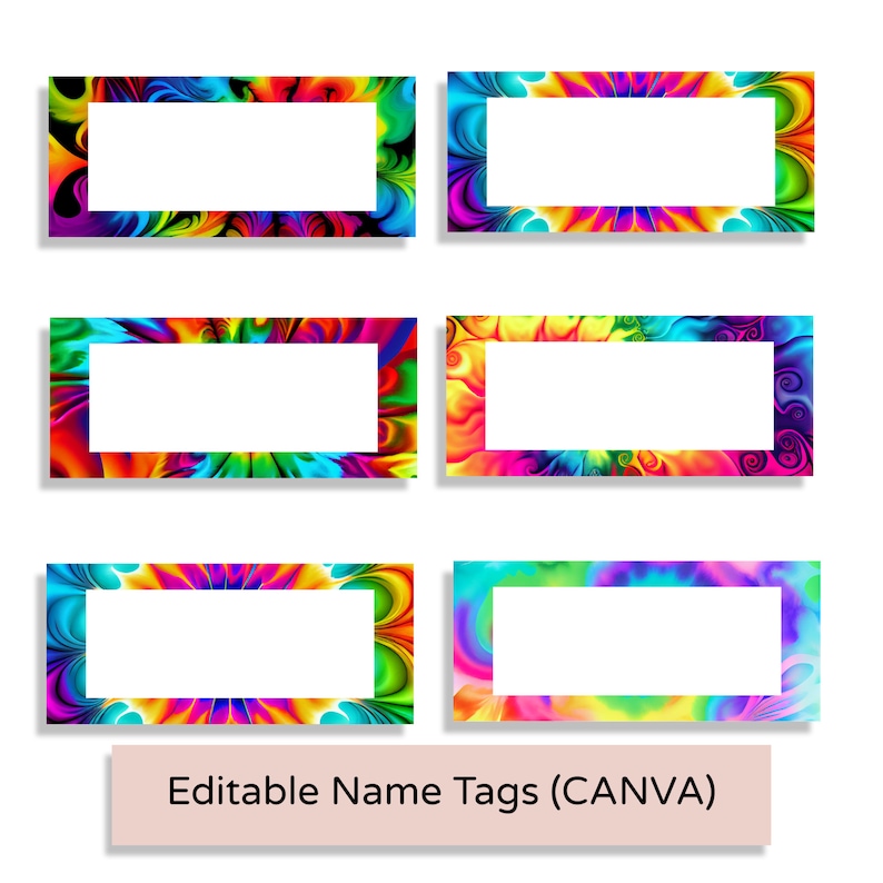 Etiquetas editables de nombres de aula de Tie Dye School, arco iris ...