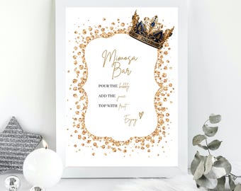 Royal Prince Baby Shower, Editable Mimosa Sign Printable, Shower Gift Table Sign, Tabletop Reception Sign, 2 Sizes, PB1