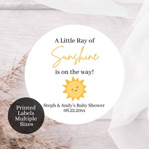 Benutzerdefinierte Babyparty-Etiketten, Sonnenschein-Babyparty, ein kleiner Sonnenstrahl, Babyparty-Gastgeschenkaufkleber, Dankeschön-Etiketten, LRS1