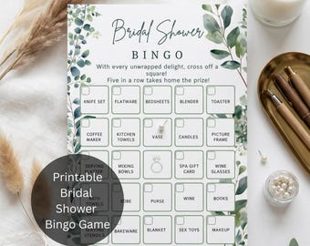 Printable Greenery Eucalyptus Bridal Shower Bingo, Bridal Shower Bingo Game, Greenery Bridal Shower Game Template, Instant Download