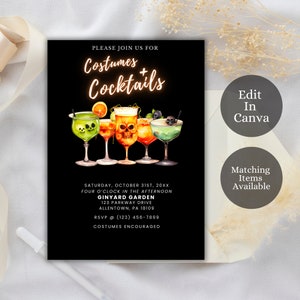 Editable Halloween Costumes and Cocktails Invitation Adult Halloween Party Invitation, Cocktail Party, Neon Halloween Invite, NH1