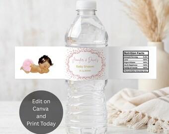 Editable Baby Shower Water Bottle Label, Pink Tutu Baby Girl Baby Shower Decor, Baby Girl Baby Shower Water Labels, Pink and Gold, PP4