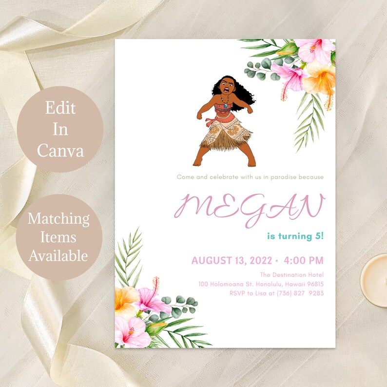 DIY Editable Invitation Tropical Birthday Party Invite Moana Party Invitation Moana Birthday Invitation Moana Party Printable
