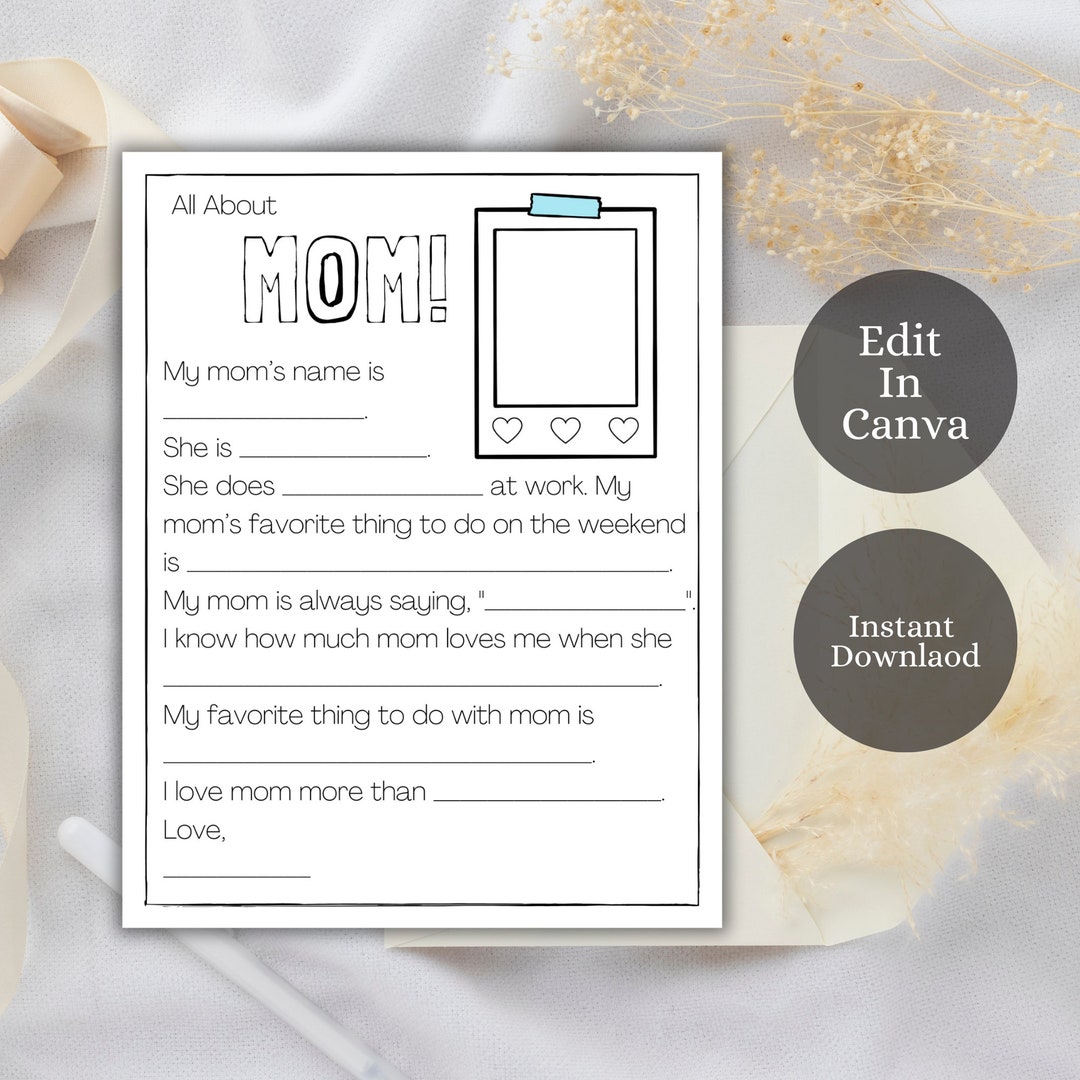 All About My Mom Printable for Kids, Mothers Day Gift Ideas, All About ...