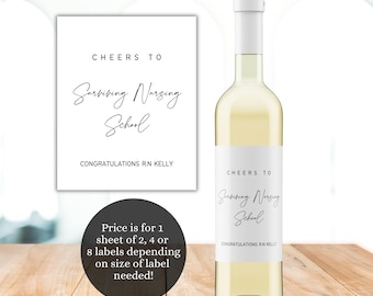 Custom Printed Wine Labels, Nursing Graduation Gift, Surviving Nursing School Wine Label, Congarts, Champagne Label, Waterproof