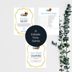 Editable Baby Shower Games Bundle, 15 Baby Blue & Gold Prince Baby Shower Games, Royal Prince Baby Shower Games, Prince Baby Shower, AB4