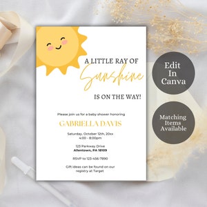 Editable A Little Sunshine Baby Shower Invitation, A Little Ray of Sunshine Baby Shower Invite, Sun Baby Shower, Sunshine Shower, LRS1