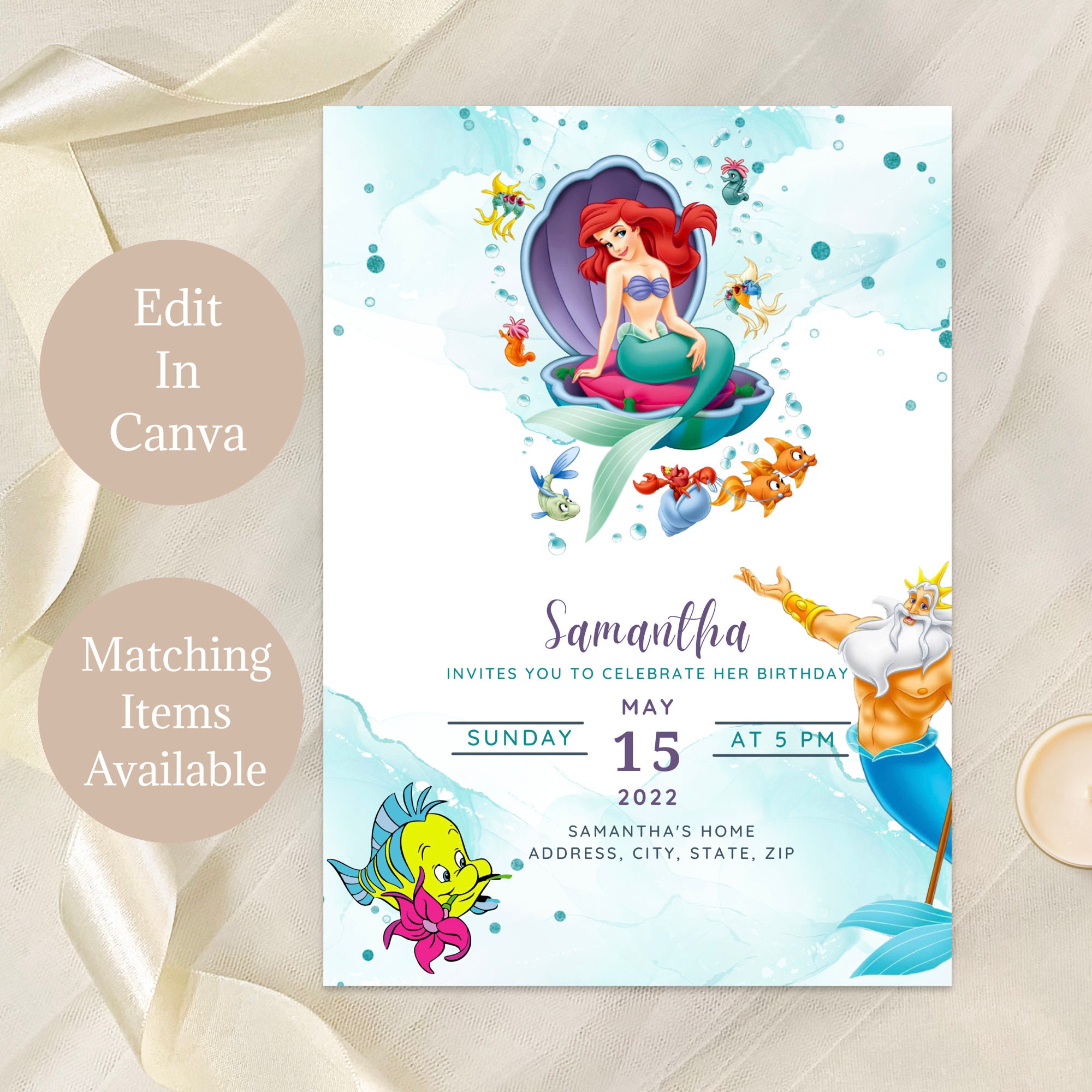 Editable Little Mermaid Invitation Mermaid Invitation Little Etsy UK