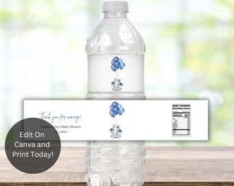 Editable Elephant Baby Shower Water Bottle Labels, Elephant Baby Shower, Party Decor, Elephant Water Bottle Label Template, Baby Shower, BE1