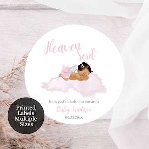 Custom Heaven Sent Baby Shower Labels, Baby Girl Heaven Sent Baby Shower, Angel Theme Shower Labels, Baby Shower Goody Bag Labels, AB11