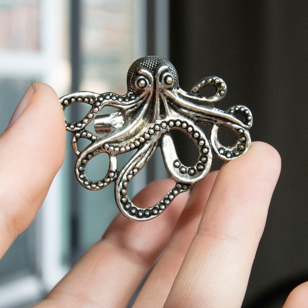 Our Flag Means Death Kraken Octopus Brooch, Sea Creature Silver Jewelry