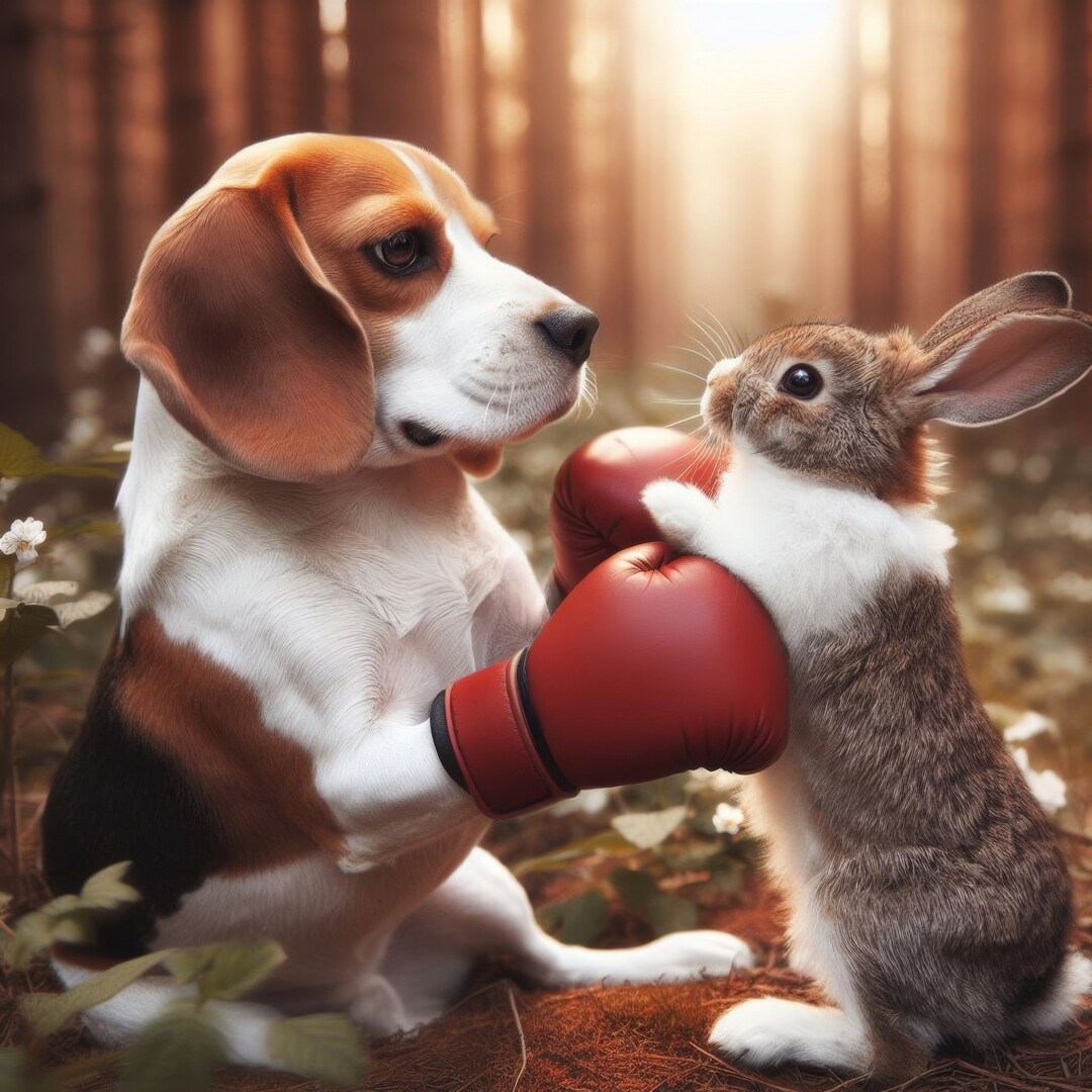 Beagle and Rabbit Boxing Photo Print, Animal Humor Decor - Etsy