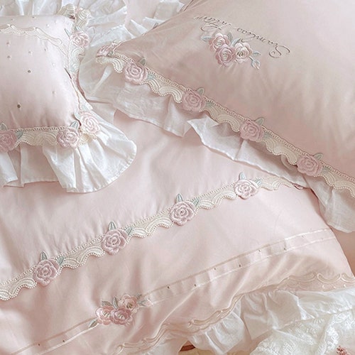 Rustic Ruffled Floral Princess Cotton Duvet Cover Set Bedding - Etsy