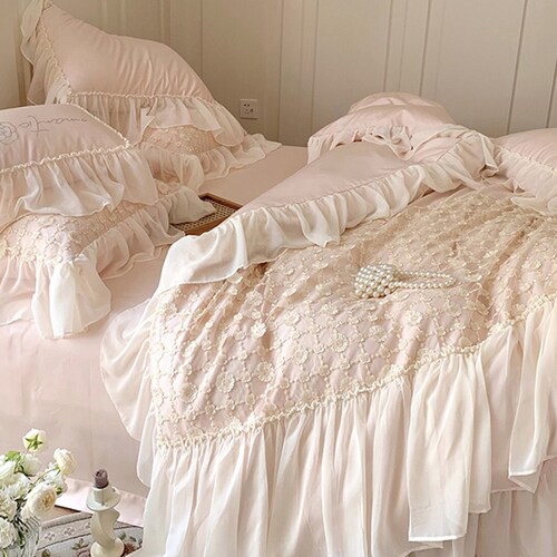 Lace Embroidered Princess Ruffled Duvet Cover Set Bedding Set Etsy