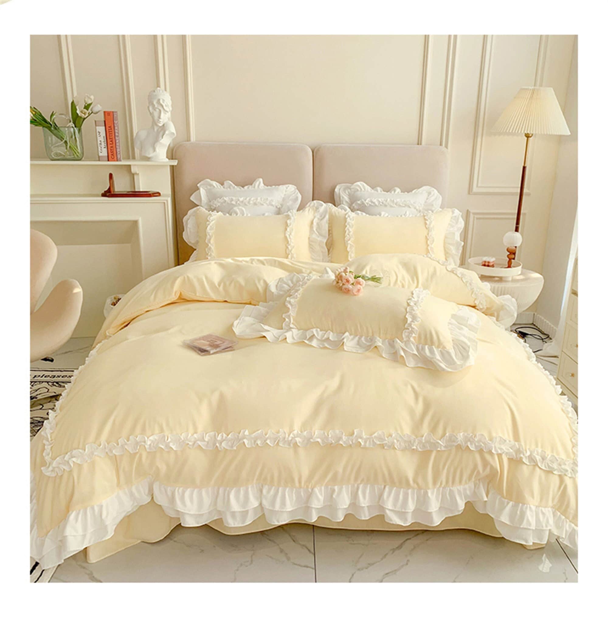 Yellow Cotton Bedding White Ruffled Duvet Cover Setcotton Etsy