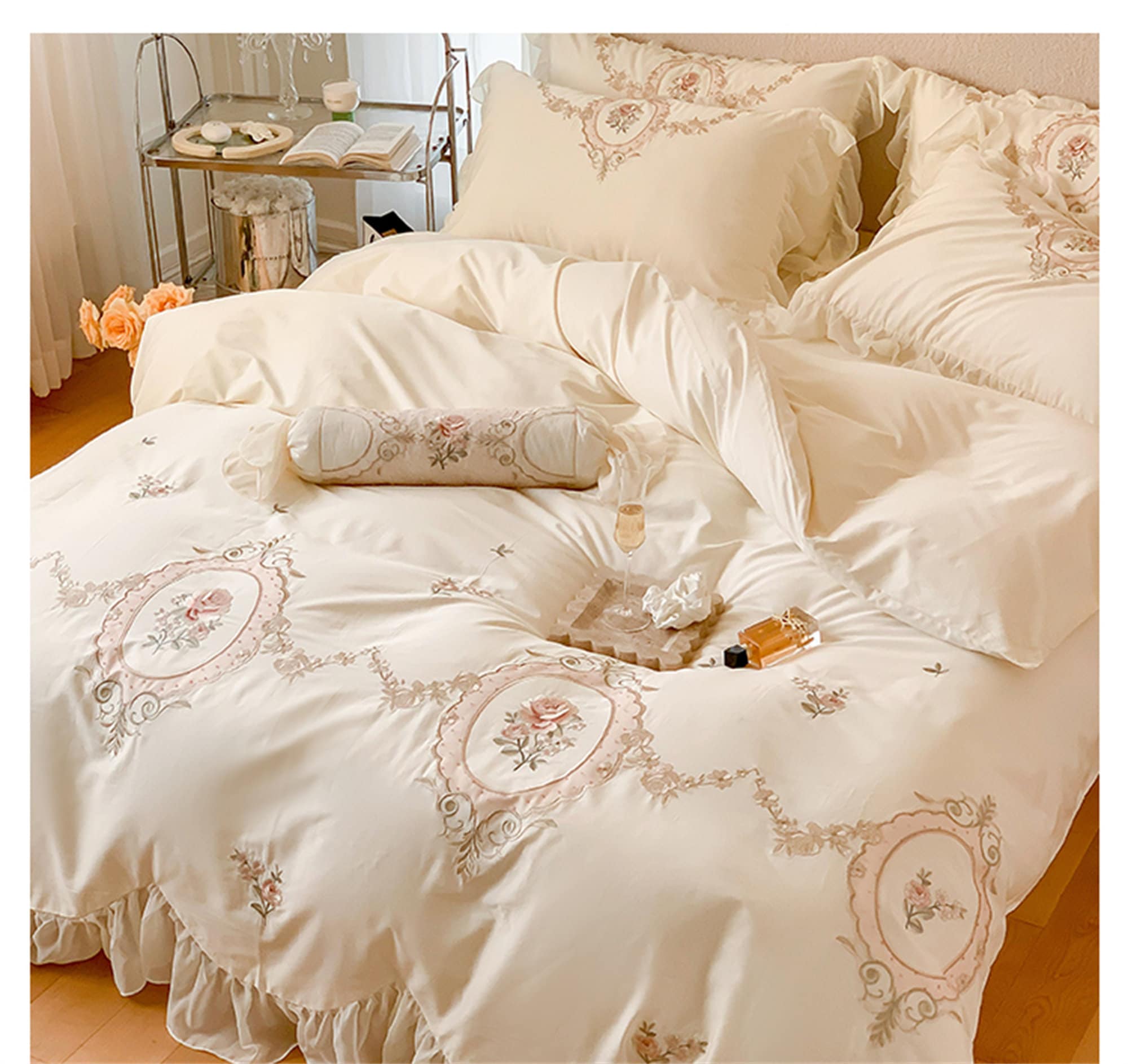 Rustic Embroidered Princess Ruffled Duvet Cover Set Bedding Etsy
