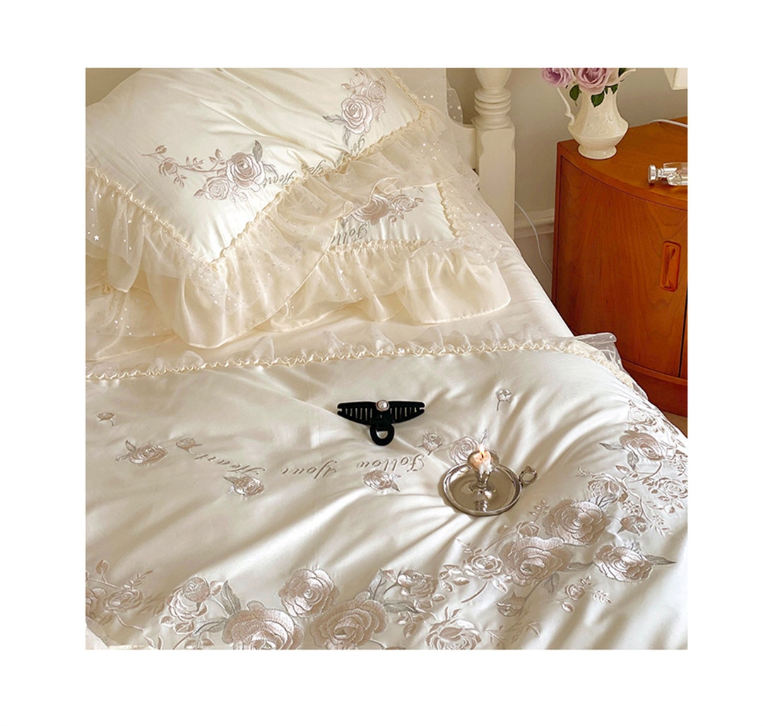 Ruffle Embroidered Cotton Duvet Cover Set Bedding Set Etsy