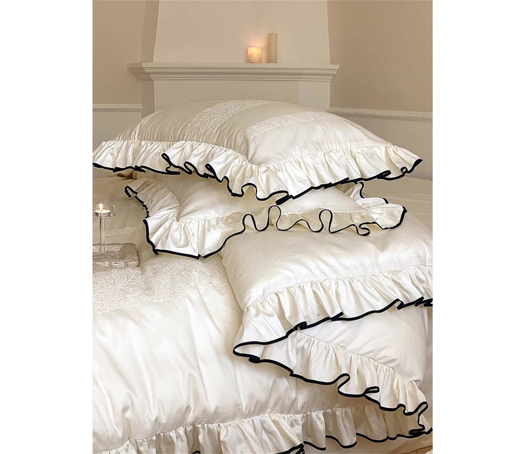 Ruffle Jacquard Bedding Pale Pink Offwhite Duvet Cover Set Bedding Set