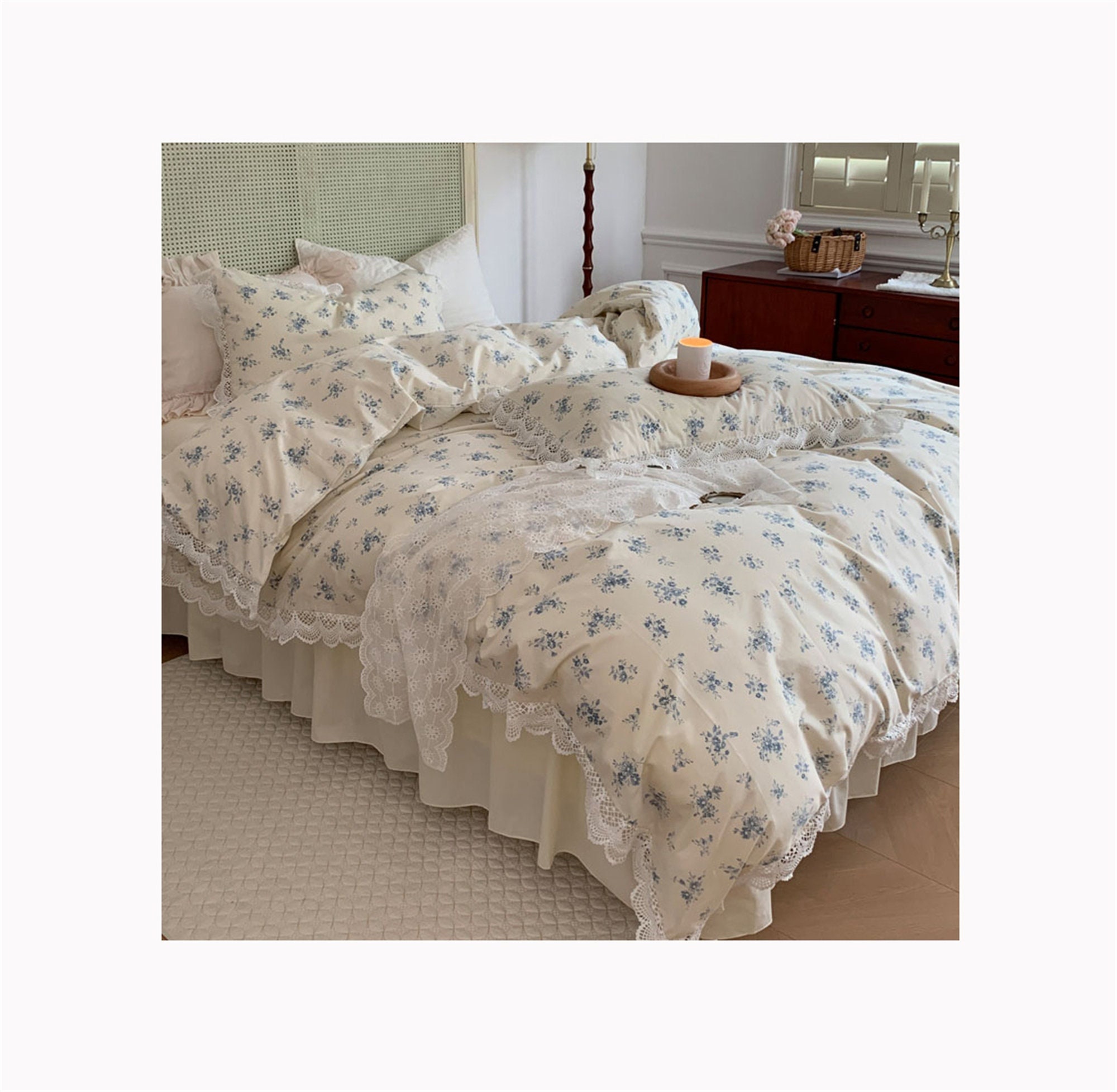 Blue Floral Lace Duvet Cover Set Bedding Set Full Queen King Etsy