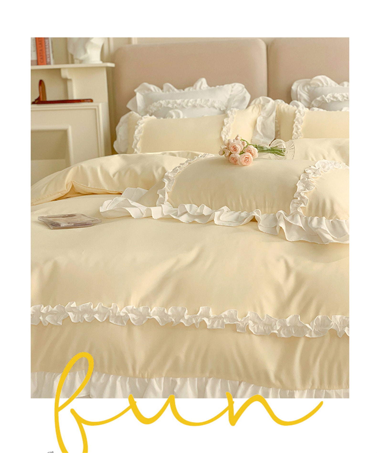 Yellow Cotton Bedding White Ruffled Duvet Cover Setcotton Etsy