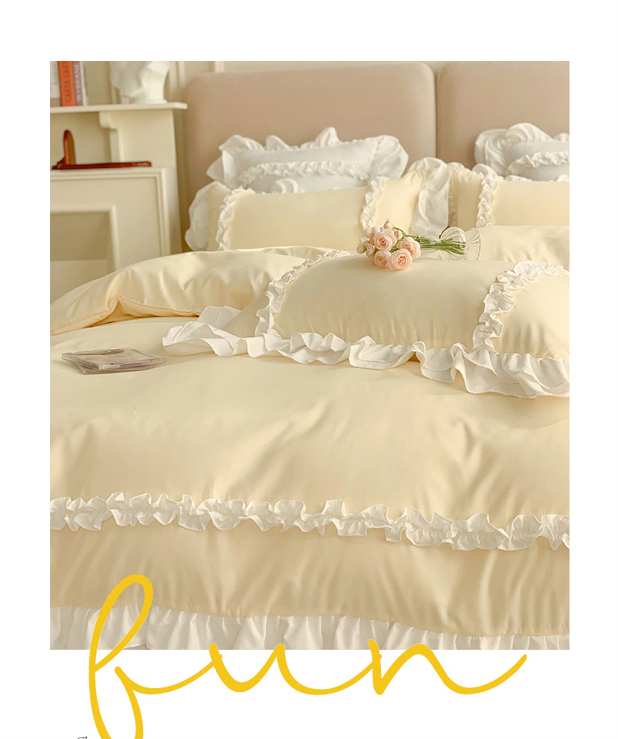 Yellow Cotton Bedding White Ruffled Duvet Cover Setcotton Etsy