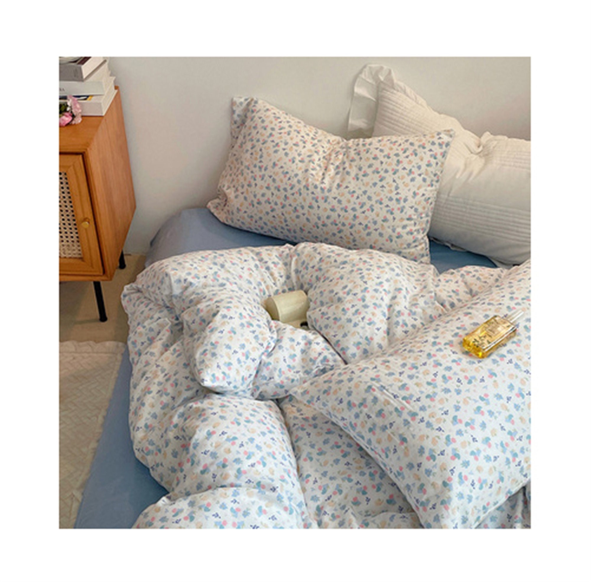 100 Cotton Floral Rustic Duvet Cover Set Bedding Set Blue Etsy