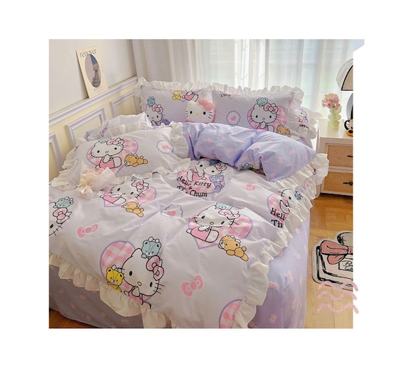 Hello Kitty Pink Soft Cotton Twin/Full/Queen Duvet Comforter Set w/ Fitted  Sheet