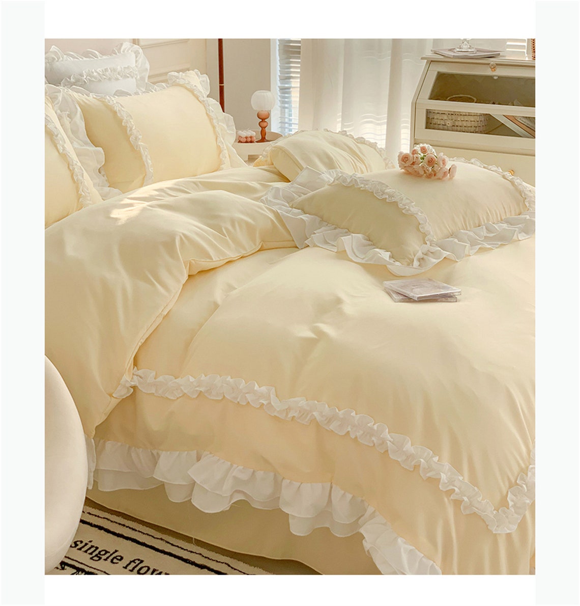 Yellow Cotton Bedding White Ruffled Duvet Cover Setcotton Etsy