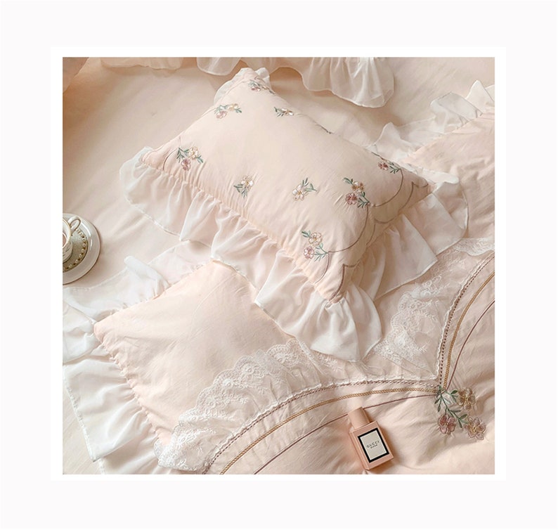 Princess Cotton Lace Embroidered Bedding Set Ruffled Duvet Etsy