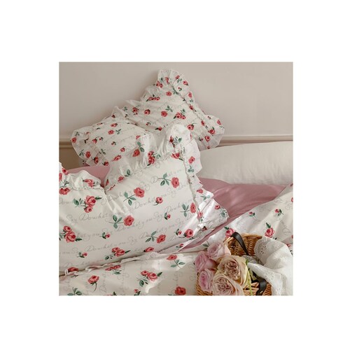 Ruffle Floral Pink Princess Duvet Cover Set Bedding Set, 100% Cotton Twin Full Queen Rustic shops Floral Bedding Set Duvet Cover Sheet Pillowcases