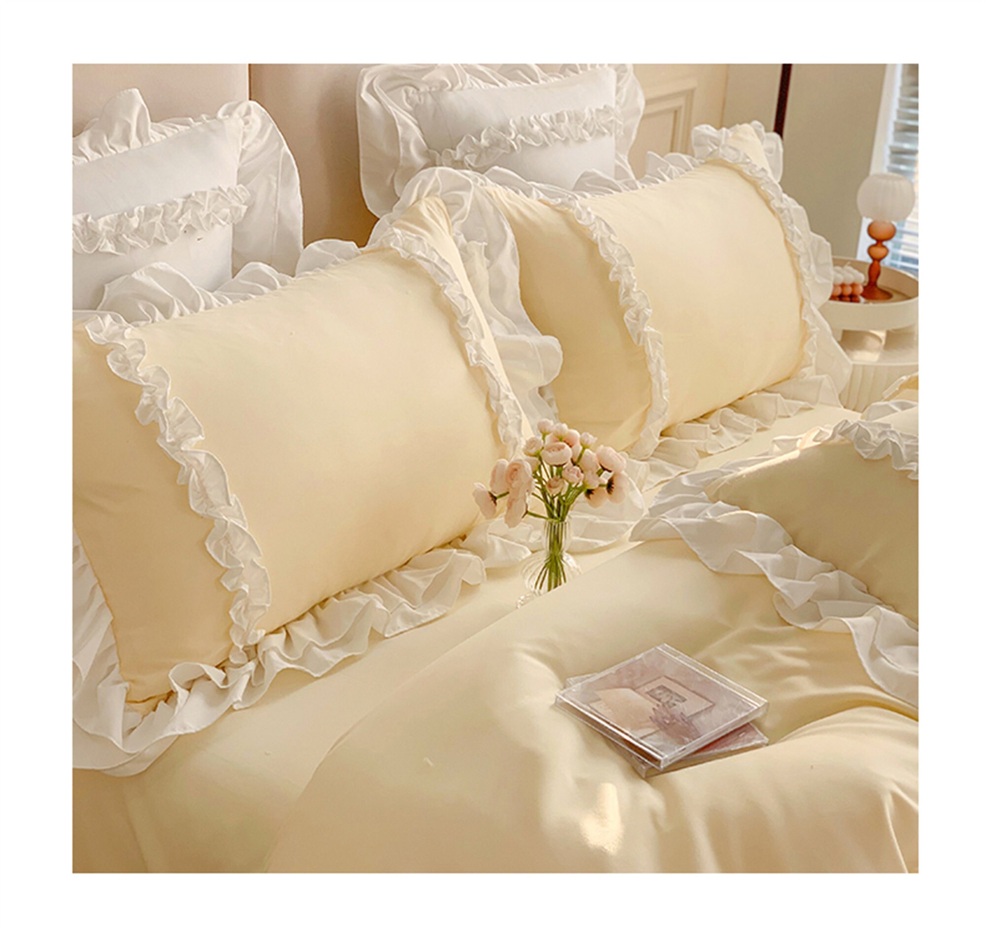 Yellow Cotton Bedding White Ruffled Duvet Cover Setcotton Etsy