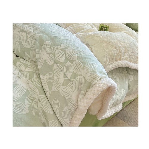 Floral Flannel Thick Bedding Duvet Cover Set, 3pcs/4pcs Faux Rabbit Fleece Twin Full Queen King Winter Bedding Duvet Cover outlet Sheet Pillowcases