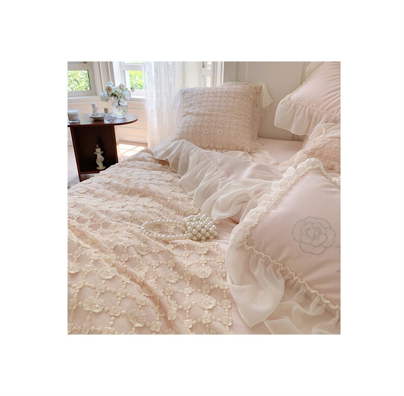 Lace Embroidered Princess Ruffled Duvet Cover Set Bedding Set Etsy